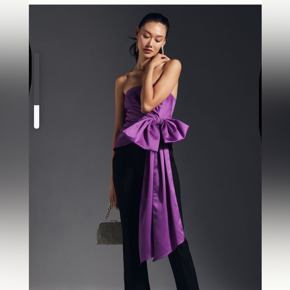 ATSU- Anthropologie Elegant Purple Strapless Top with Bow